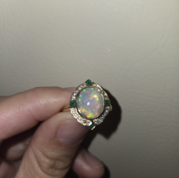Opal,Emerald, 1/5 ct. tw. Diamond Ring in 10K Ring - Picture 10 of 16